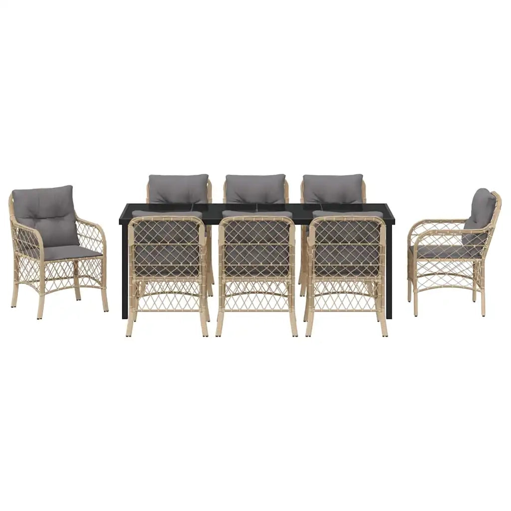 Set da Pranzo per Giardino con cuscino 9 pcs Beige polyrattan 3380238