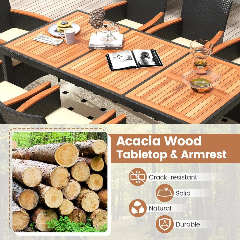 Set di mobili da giardino in rattan, set da 8 sedie con tavolo, in rattan, per esterni, terrazze, mobili da balcone, set per 8 persone, set da giardino
