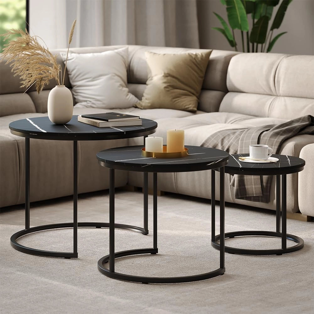 Set di tavolini da caffè Montreal, Marmo nero, 55 x 55 cm 3 parti