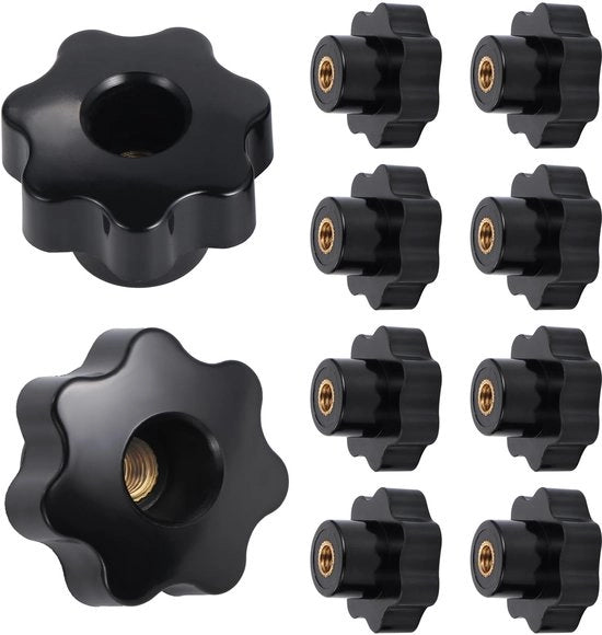 Sterkovitiere 10 pezzi - M8 Fermo-maschio - Nero Plastico - Maniglia a molla - Duraturo - 7-punti Ster - Maniglia a giro manuale