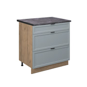 Mobiletto base per cucina Fame-Line Blu-grigio chiaro/Rovere dorato 80 cm con 3 cassetti, PL Antracite Vicco