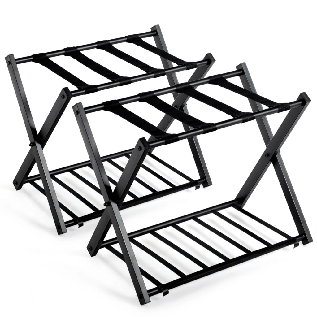 Set di 2 Portapacchi e bagagli in ferro con spazio superiore inferiore, Portapacchi pieghevole 68x43x56cm Nero-Attrezzatura da campeggio