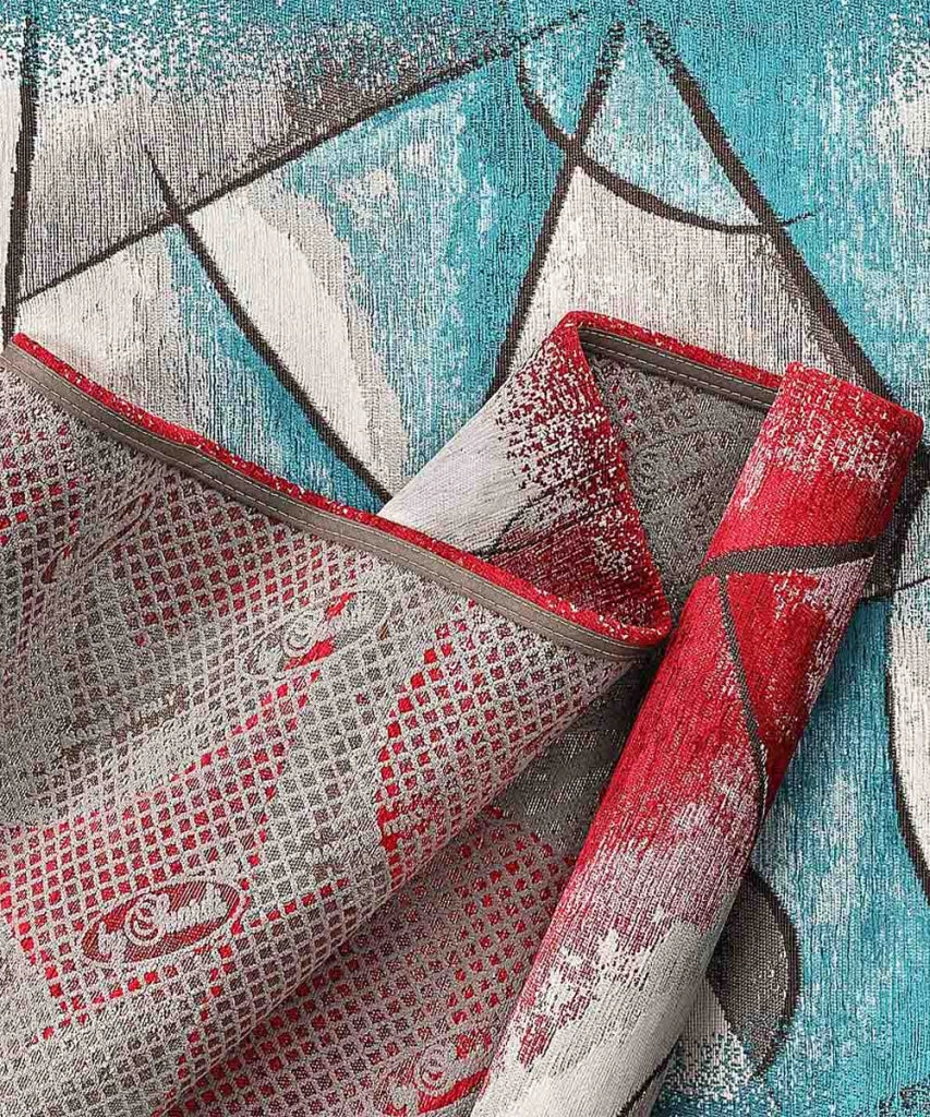 Tappeto moderno UNIVERSO BLU JEANS astratto quadro arte contemporanea, passatoia cucina multiuso lavabile in lavatrice e anti-scivolo cm.55x140