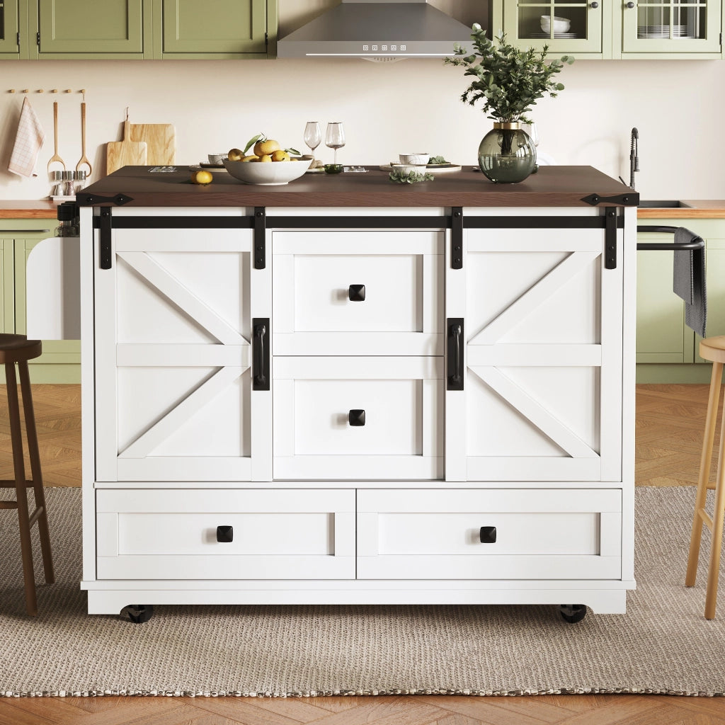 Carrello da Cucina con Ante Scorrevoli e Piano Ribaltabile e Ripiani Regolabili per Cucina in MDF Bianco
