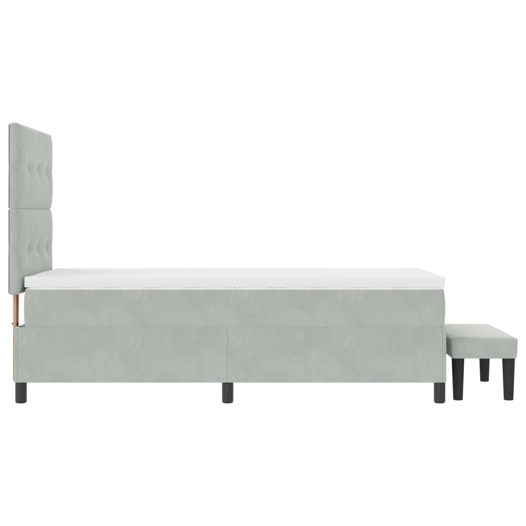 Letto a Molle con Materasso e Panca Grigio Chiaro 90x190 cm Velluto