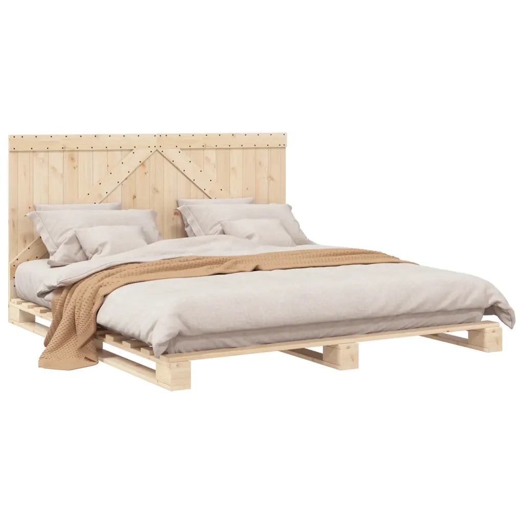 Giroletto con Testiera 200x200 cm in Legno Massello di Pino 3281555