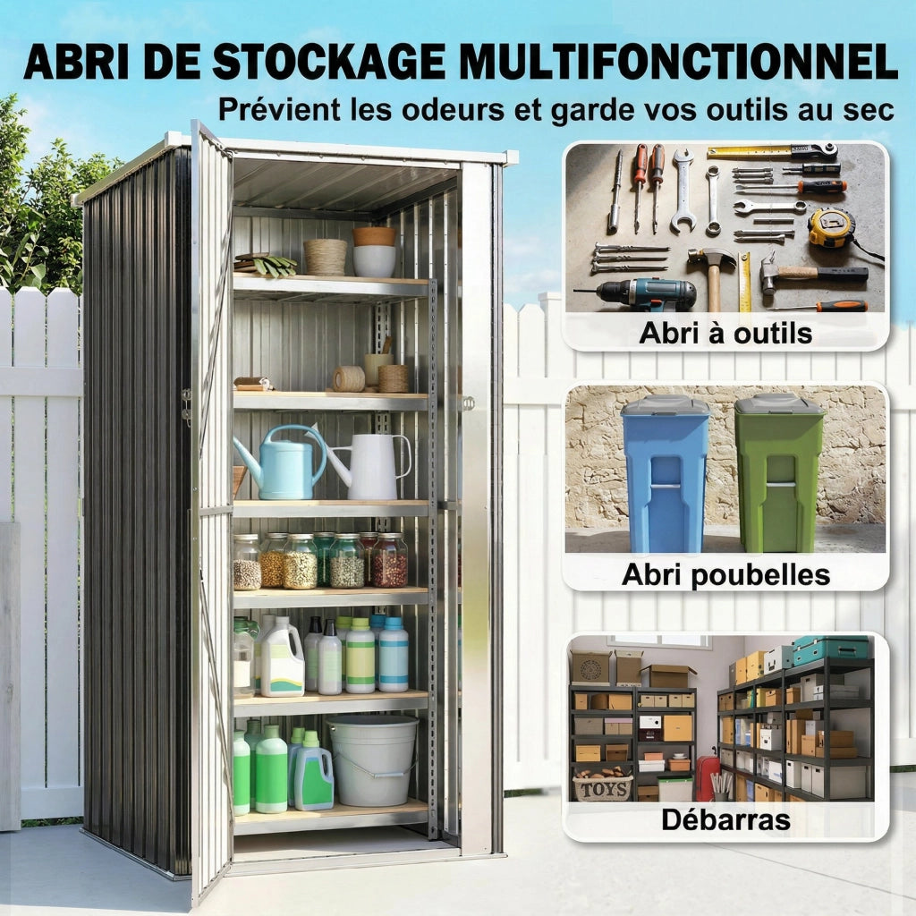 Armadio da Giardino con Porta Bloccabile ¨C zephmum ¨C Grigio Antracite 83x89x163cm