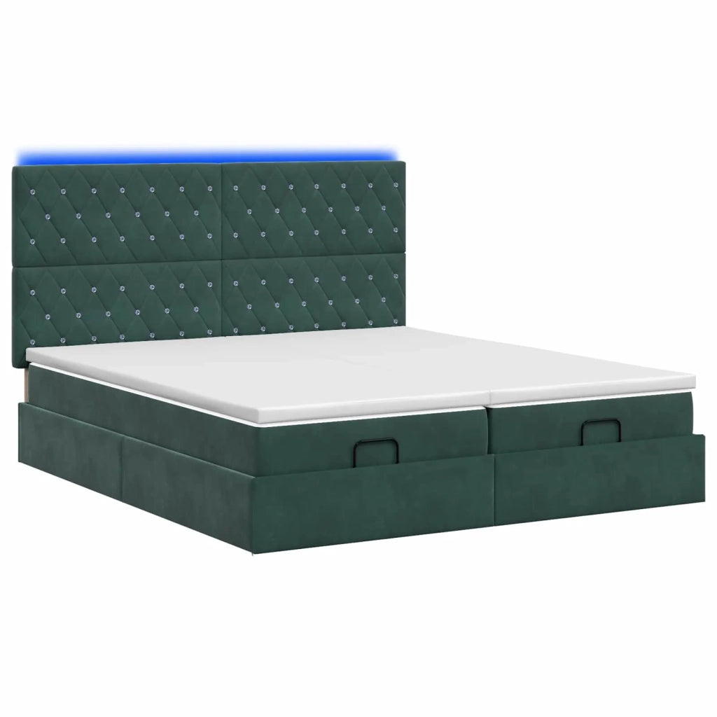 Letto Ottomano con Materasso e LED Verde Scuro 180 x 200 cm 3458481