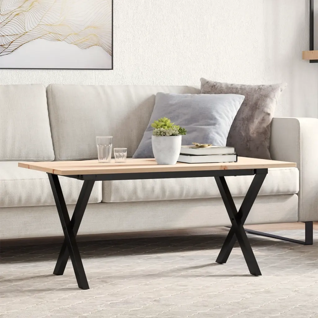 Tavolino da Salotto Telaio a X 90x40x45 cm Legno Pino e Acciaio