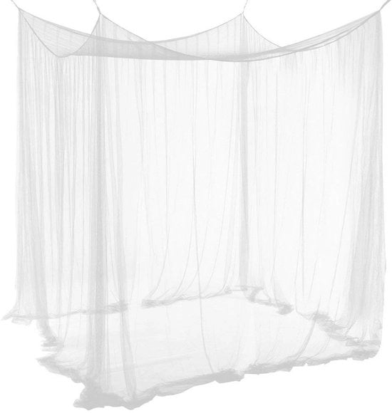 Ombrellone per letto, Ombrello per letto matrimoniale e singolo - 210 x 190 x 240 cm, Ombrello con ganci e chiodi, Ombrello per letto per interni e esterni (Bianco)