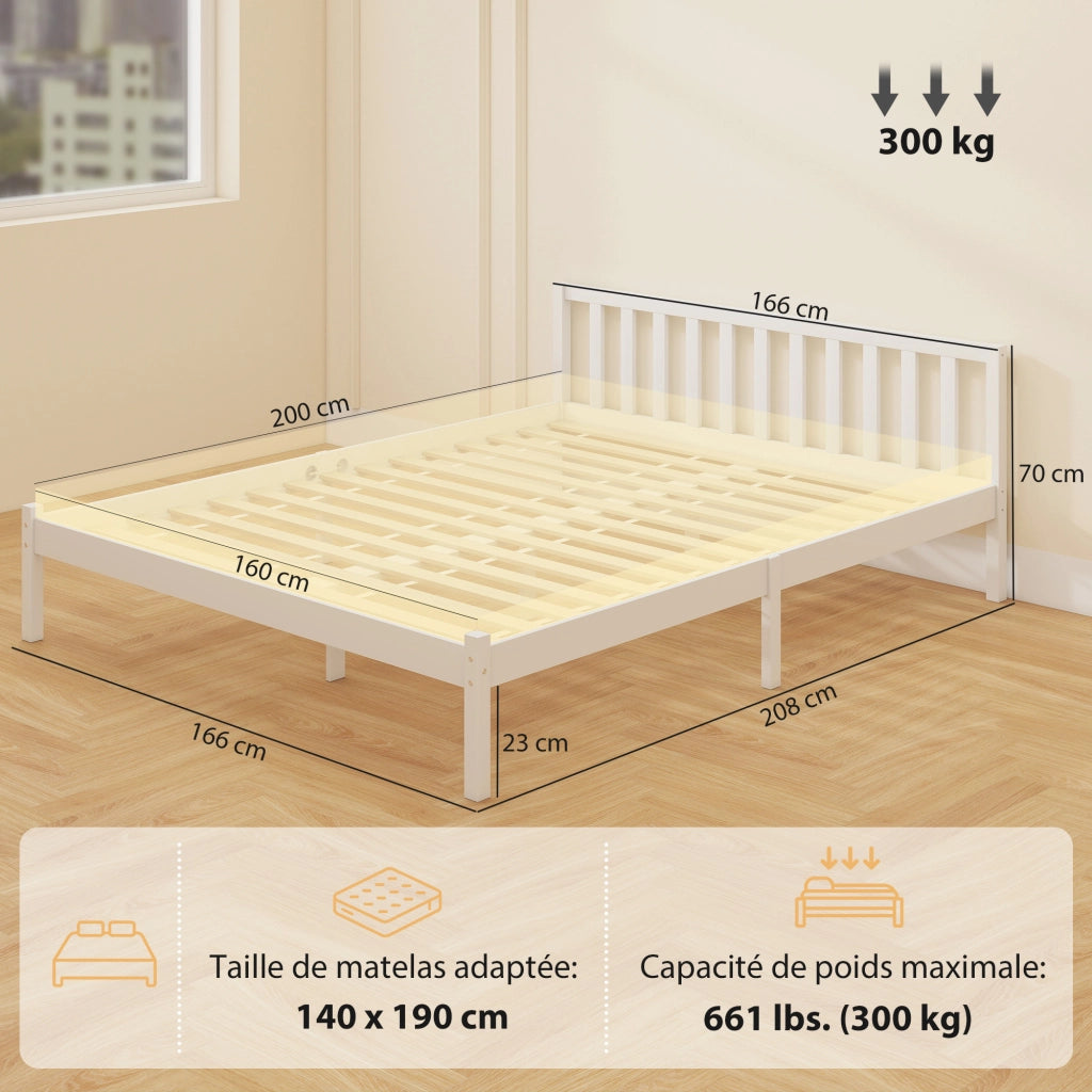 Letto in legno massello con testiera e rete a doghe 160x200 ¨C zephmum ¨C bianco