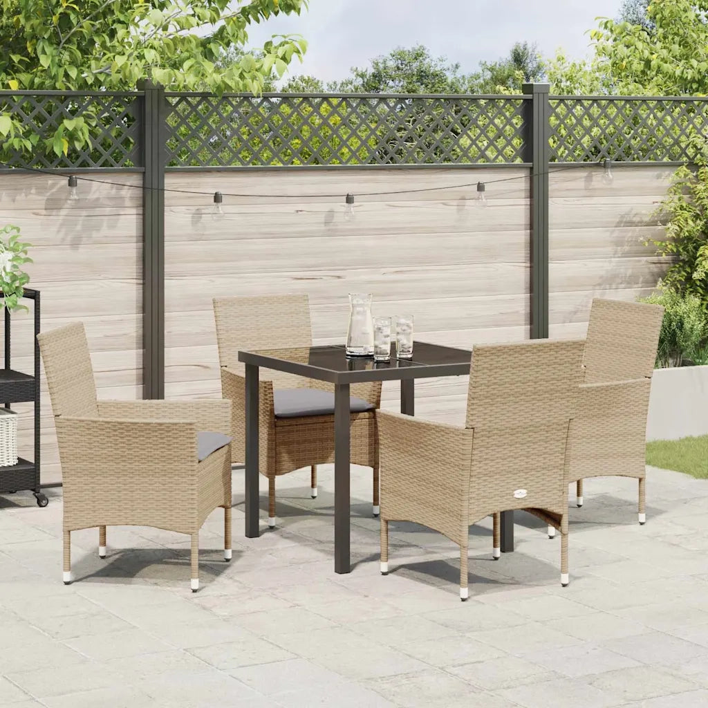 Set da Pranzo per Giardino con cuscino 5 pcs Beige polyrattan
