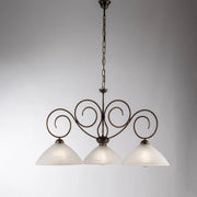 Lampadario Classico 3 Luci Ferro Battuto Marrone E Oro Vetro Bianco Serie Milly