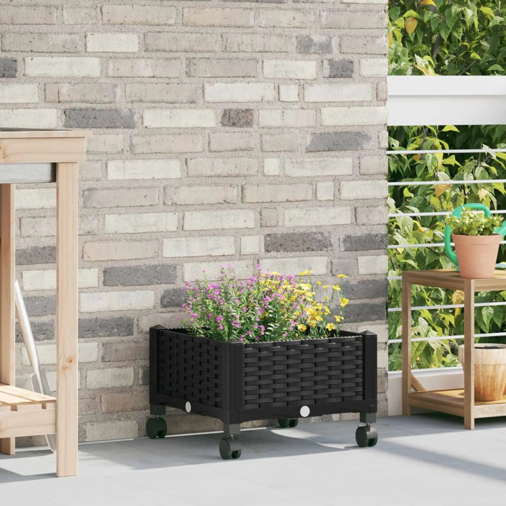Vaso da Giardino con Ruote Nero 40 x 40 x 29 cm PP 3422905
