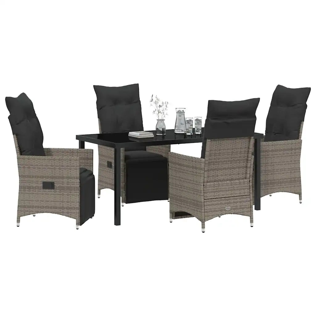 Set da Pranzo per Giardino con cuscino 5 pcs Grigio polyrattan 3379579