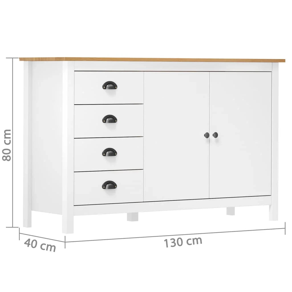 Buffet credenza cassettiera armadio mobile contenitore organizer per cucina soggiorno salotto Hill 130 x 40 x 80 cm legno massello di pino bianco 02_0035667