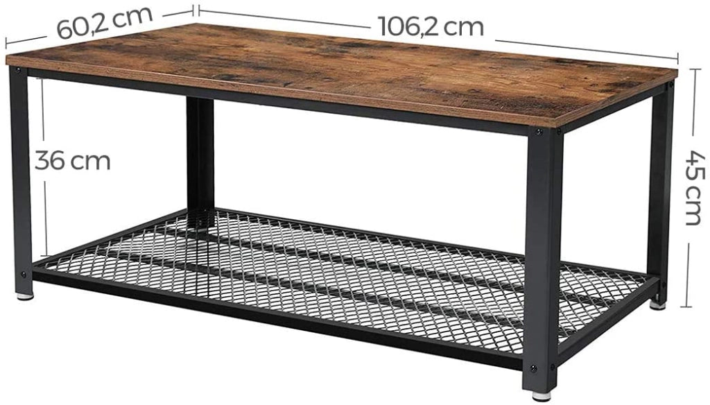Tavolino da caffè tavolino laterale tavolino con ampio piano piedini regolabili protezioni per il pavimento struttura rigida in metallo facile da montare stile industriale 106 cm marrone scuro 12_0001001