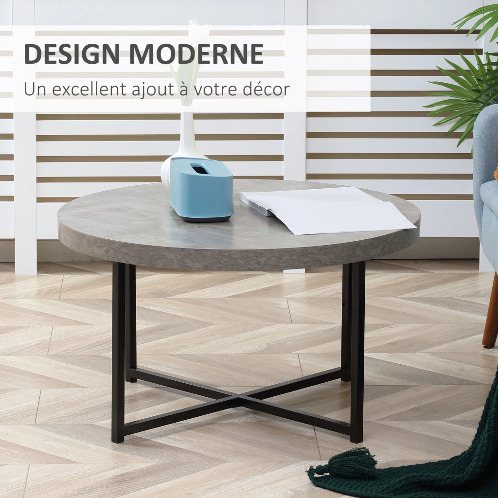 Tavolino da caff¨¨ rotondo effetto cemento in legno e metallo ¨C zephmum ¨C ?80x45 cm