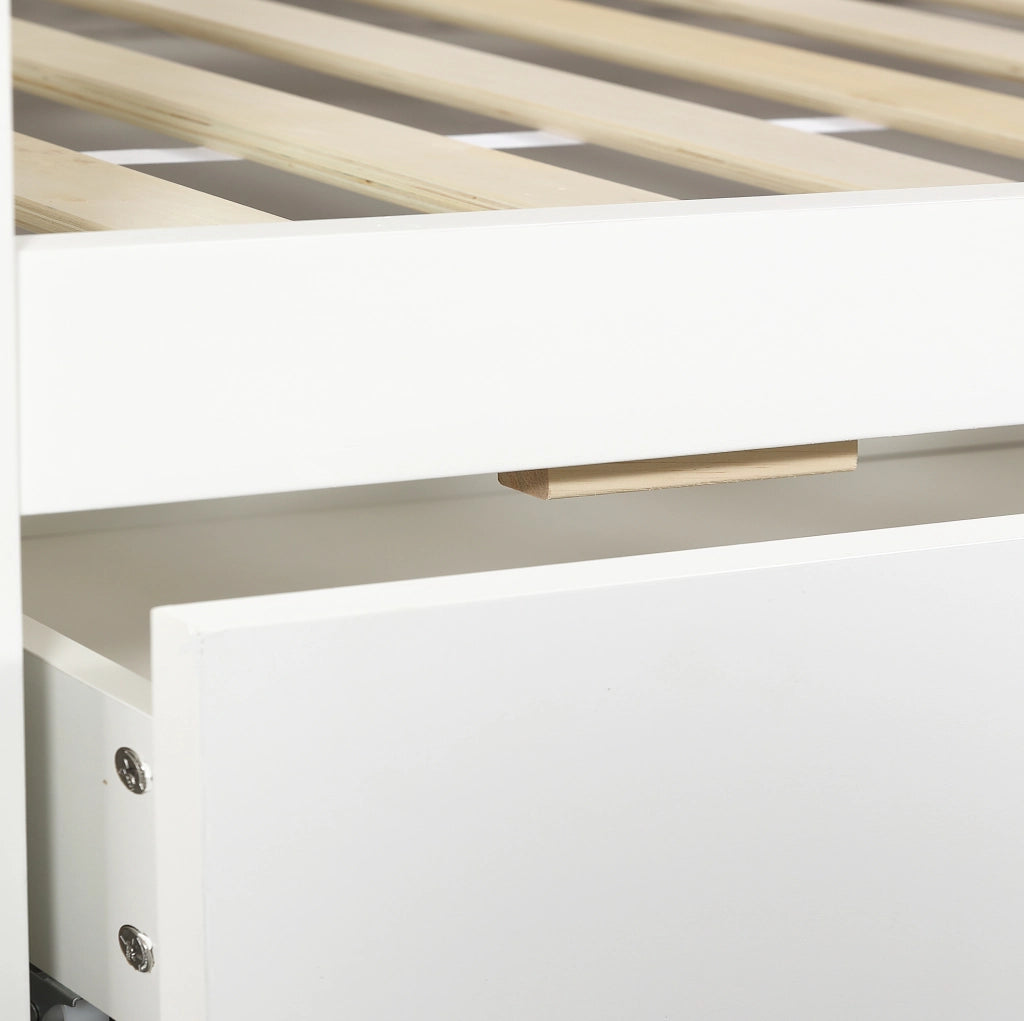 Letto a castello 90x200 cm in pino e MDF con scale contenitore e cassetti