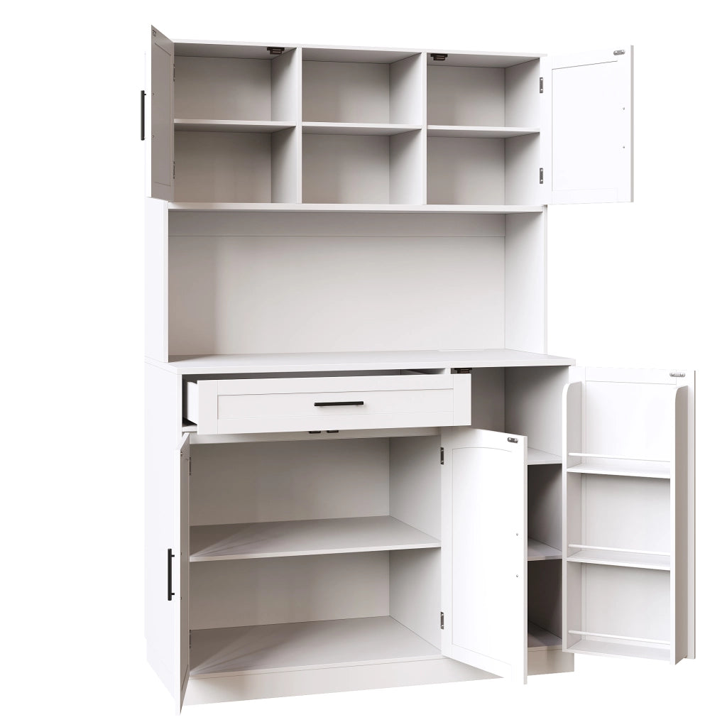 Armadio laterale cucina - Zephmum- 110x38x180 cm bianco stile country cinque porte LED e presa