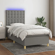 Letto a Molle Materasso e LED Grigio Scuro 90x200 cm in Tessuto 3135726
