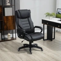 Poltrona Massaggiante da Ufficio a 6 Punti con Altezza Regolabile, in Similpelle Nera, 66x78x112-120 cm