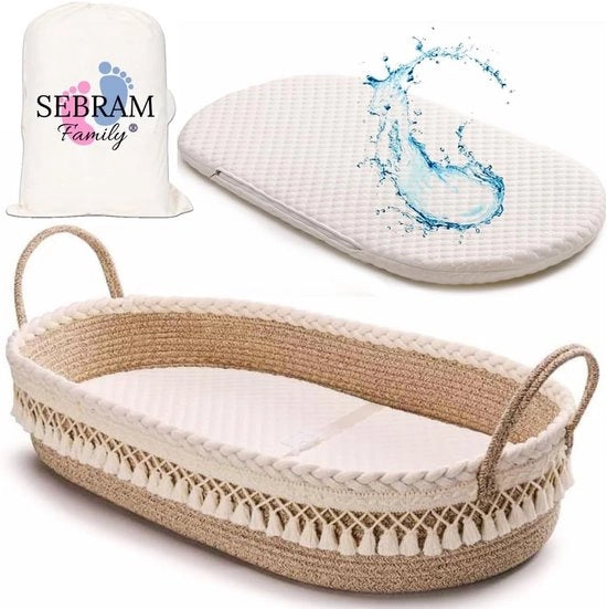 Matrice di protezione per bambino e coperta per letto con fascia di viaggio extra - Beige - Tela di cotone