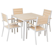 Set da pranzo all'aperto tavolo e 4 sedie design a doghe beige e alluminio bianco