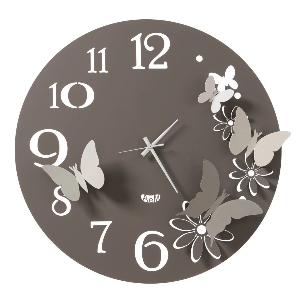 Orologio da parete particolare Butterfly Flowers grande Fango e oro laccato