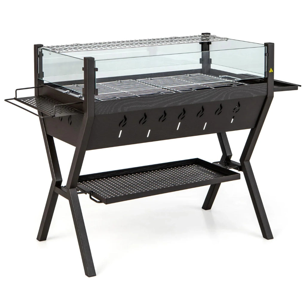 Barbecue a carbone multifunzionale 98 x 42 x 68 cm con griglia porta spezie dal design contemporaneo in metallo marrone 20_0020156