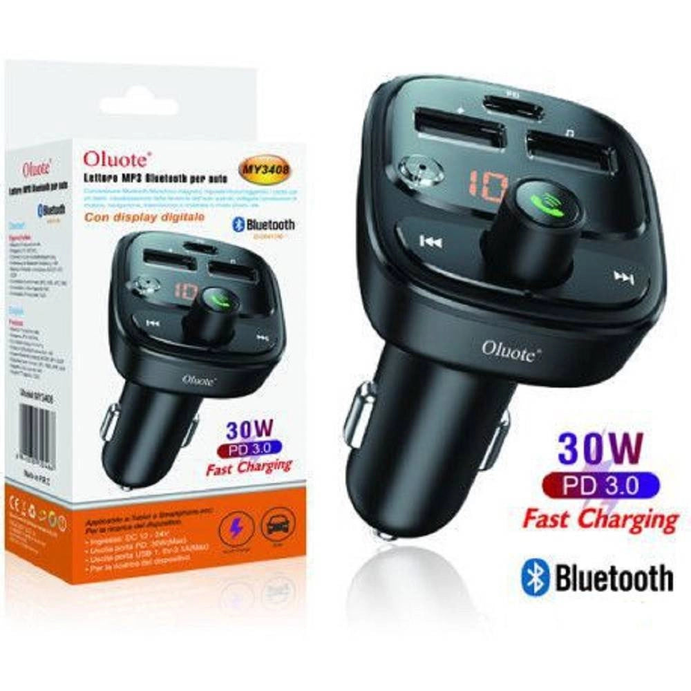 Trade Shop - Lettore Mp3 Bluetooth Per Auto 30 W Display Lcd Dc Accendisigari 12v 24v My3408 -