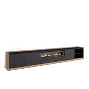 Mobile TV Soggiorno, 310x50x37 cm, Per TV fino a 80", Camino elettrico, Nero e rovere