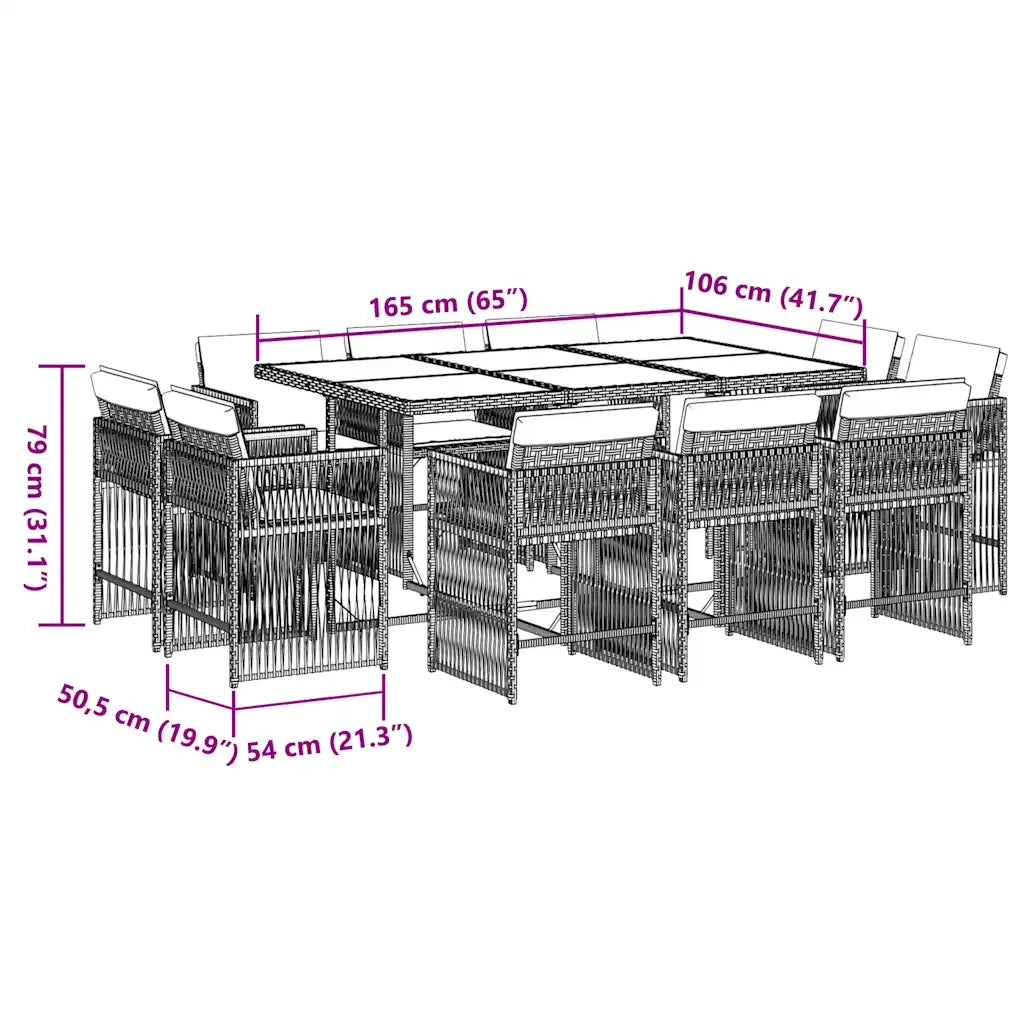 Set da Pranzo da Giardino 11 pz con Cuscini Polyrattan Marrone 3211749