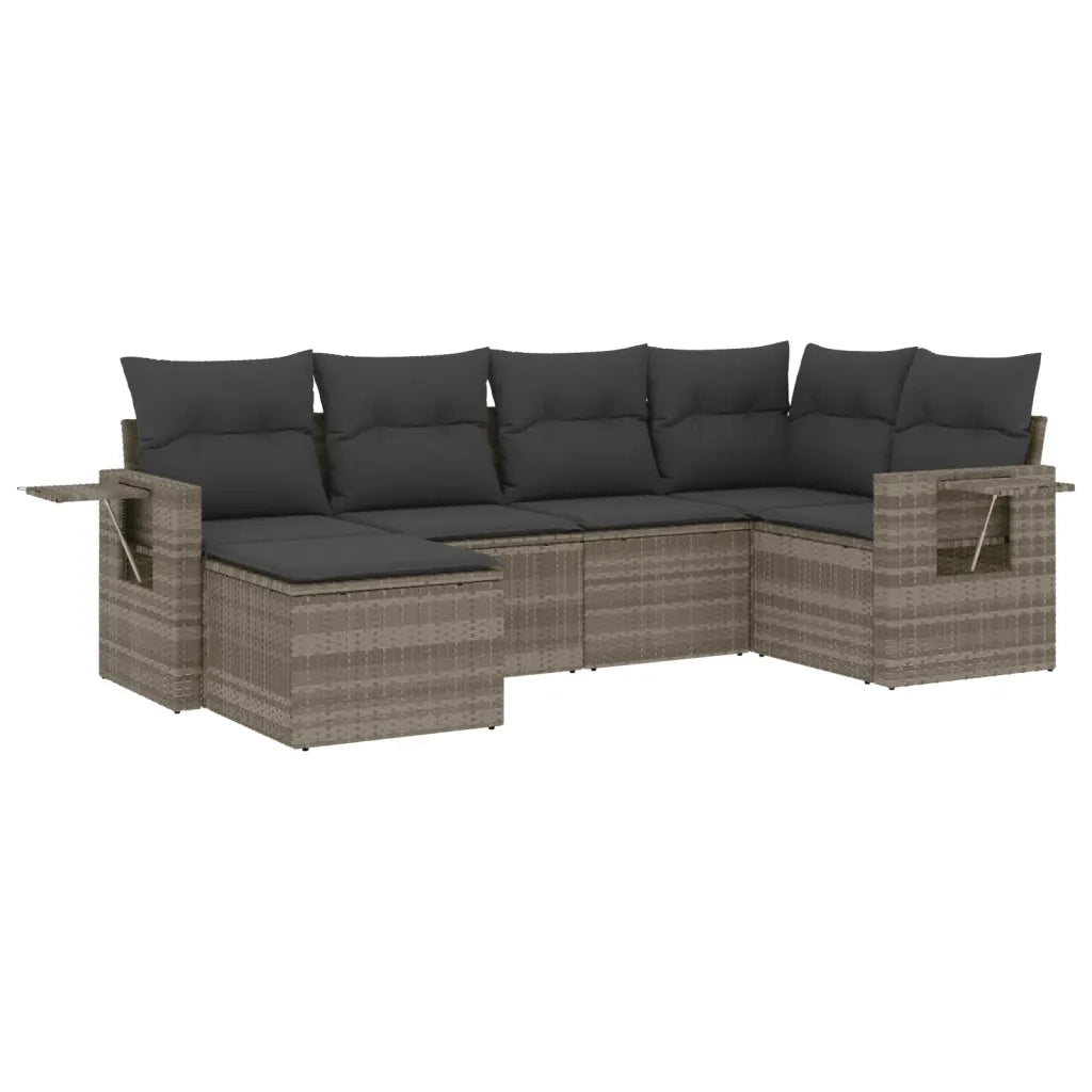 Set Divano da Giardino 6pz con Cuscini Grigio Chiaro Polyrattan