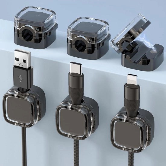 6 pezzi di cavo magnetico migliorato nero - Forti clip self-adesivi per organizzatore di cavi da scrivania - Organizzatore di cavi per uso ufficio domestico