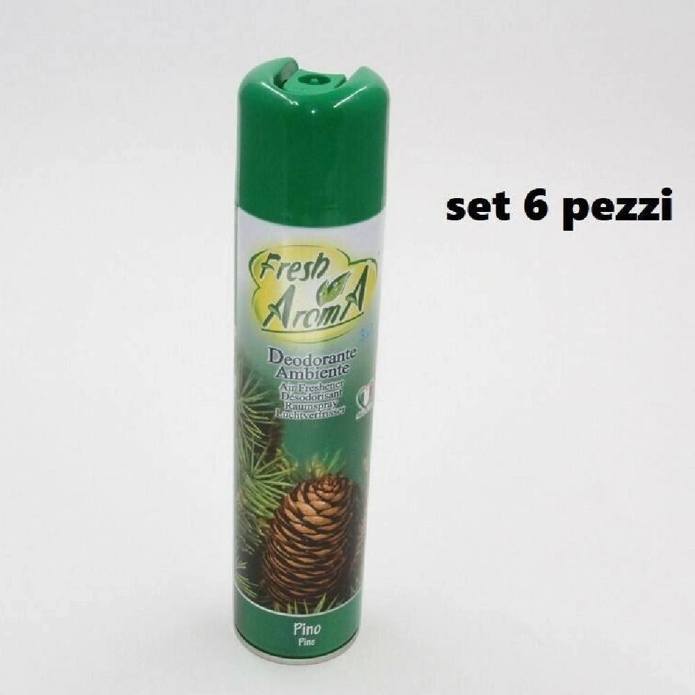 Trade Shop - Set 6 Pz Deodorante Per Ambiente Spray Profumo Casa Fresco 300 Ml Pino -