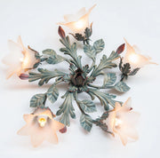 PLAFONIERA LAMPADA APPLIQUE LANTERNA IN FERO BATTUTO STELLA 5 LUCI