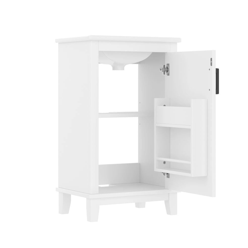 Mobile bagno su piedi - Xylo - 51x34x83cm - Bianco - Lavabo ceramica scaffali regolabili per spazi piccoli