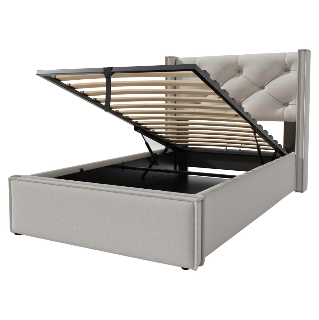 Letto imbottito 90x200 cm con contenitore sollevabile; cotone grigio chiaro (Senza materasso)