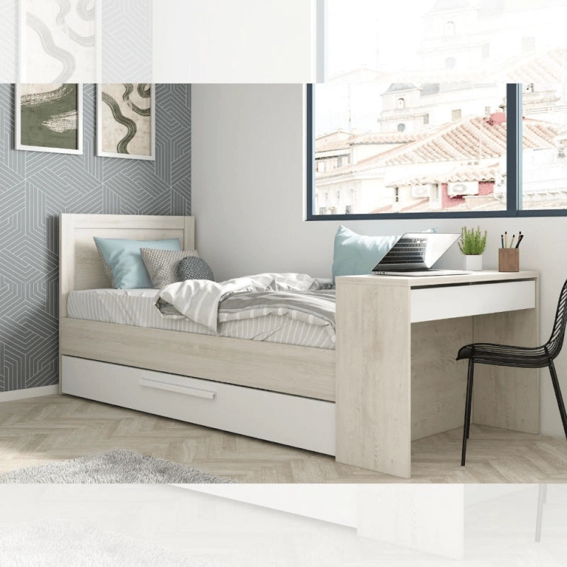 Letto 1950 con scrivania integrata e letto estraibile bianco vintage e bianco EFFEZ