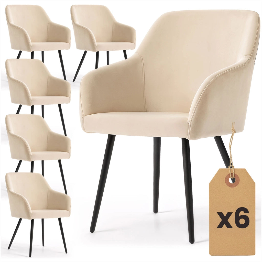 Set di 6 Sedie in velluto liscio ESTELLE Beige gambe nere