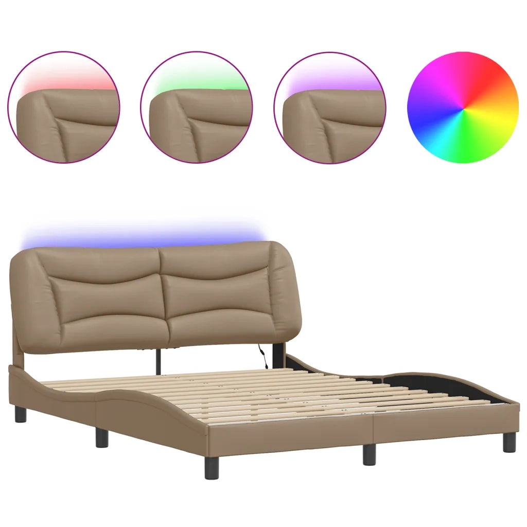 Giroletto con LED senza Materasso-Struttura Letto con LED Hvar Cappuccino 160x200 cm