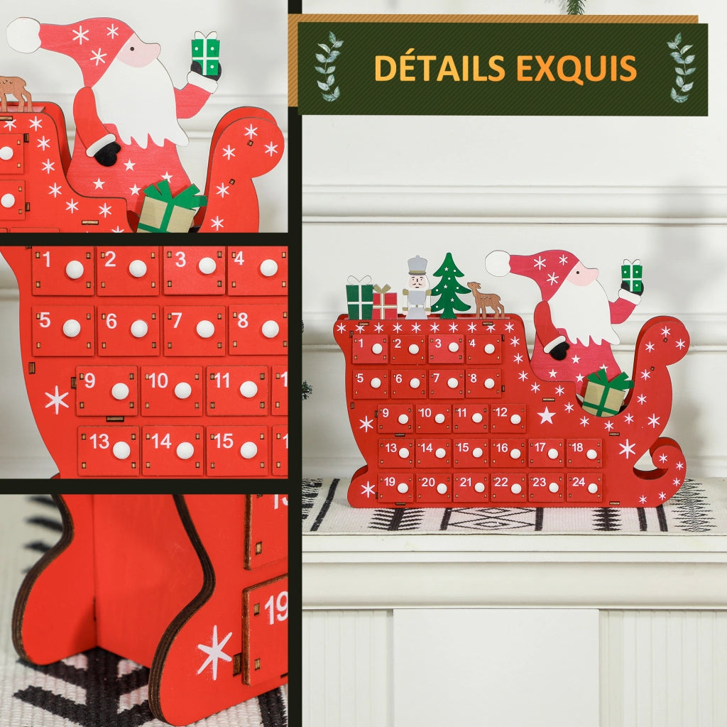 Calendario dell'Avvento in legno con 24 cassetti ¨C zephmum ¨C rosso 22.5x8x36cm