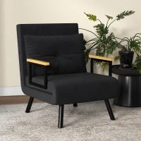 Poltrona Letto 3 in 1 con Schienale Reclinabile in 5 Posizioni e Cuscino, 63x73x81 cm, Nero