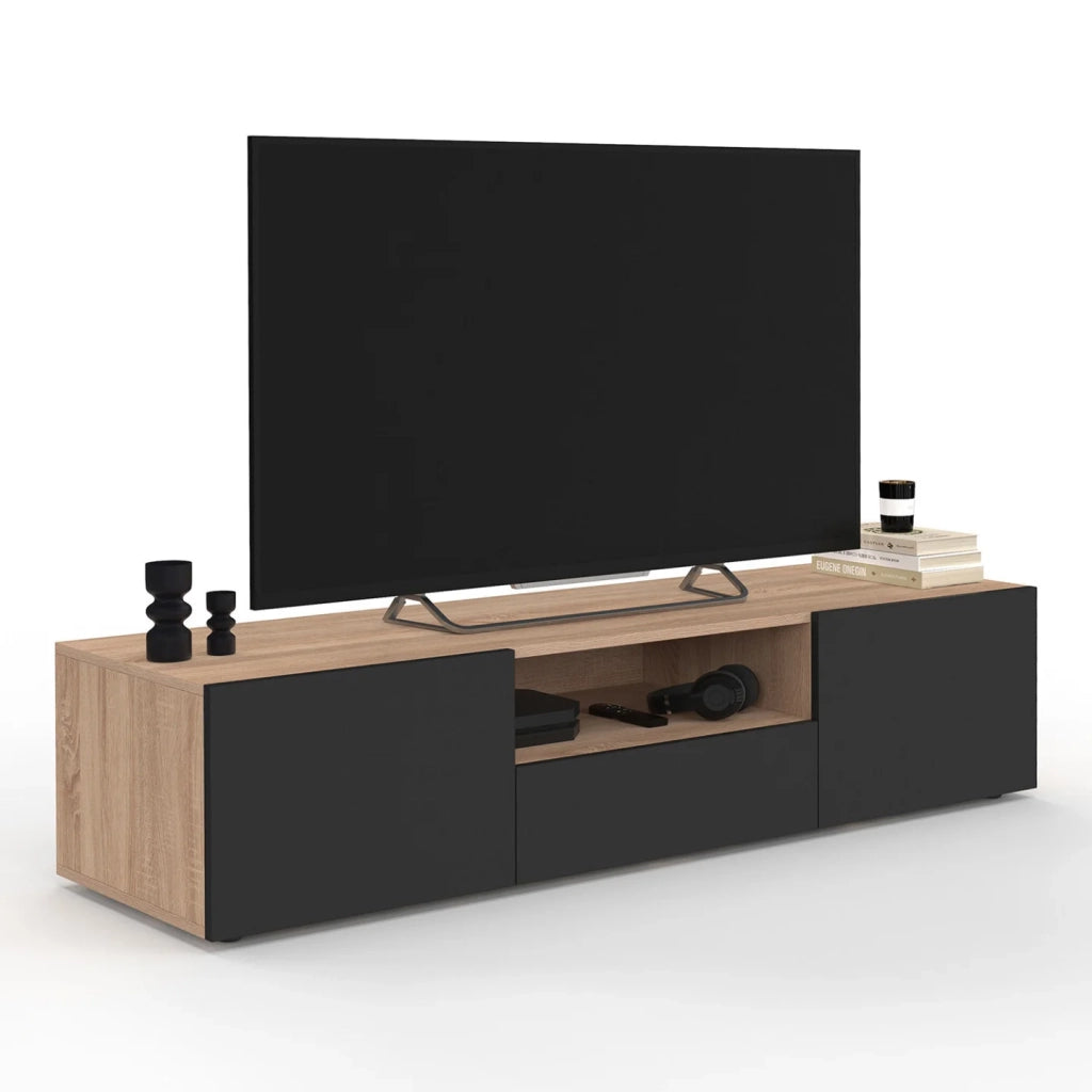 IDMarket - Porta TV ELI 140 cm in faggio con ante nere
