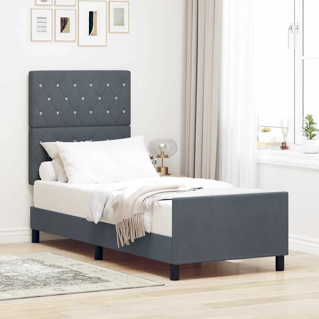 Letto a molle con testiera-Rete con Testiera Grigio scuro 80 x 200 cm Velluto