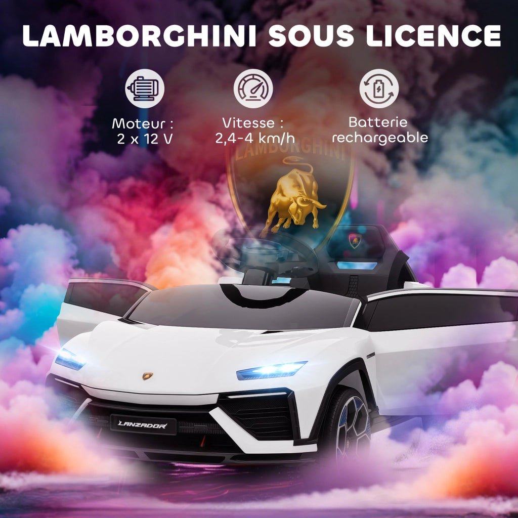 Auto elettrica Lamborghini per bambini 12V telecomando 2.4G ¨C zephmum ¨C bianco