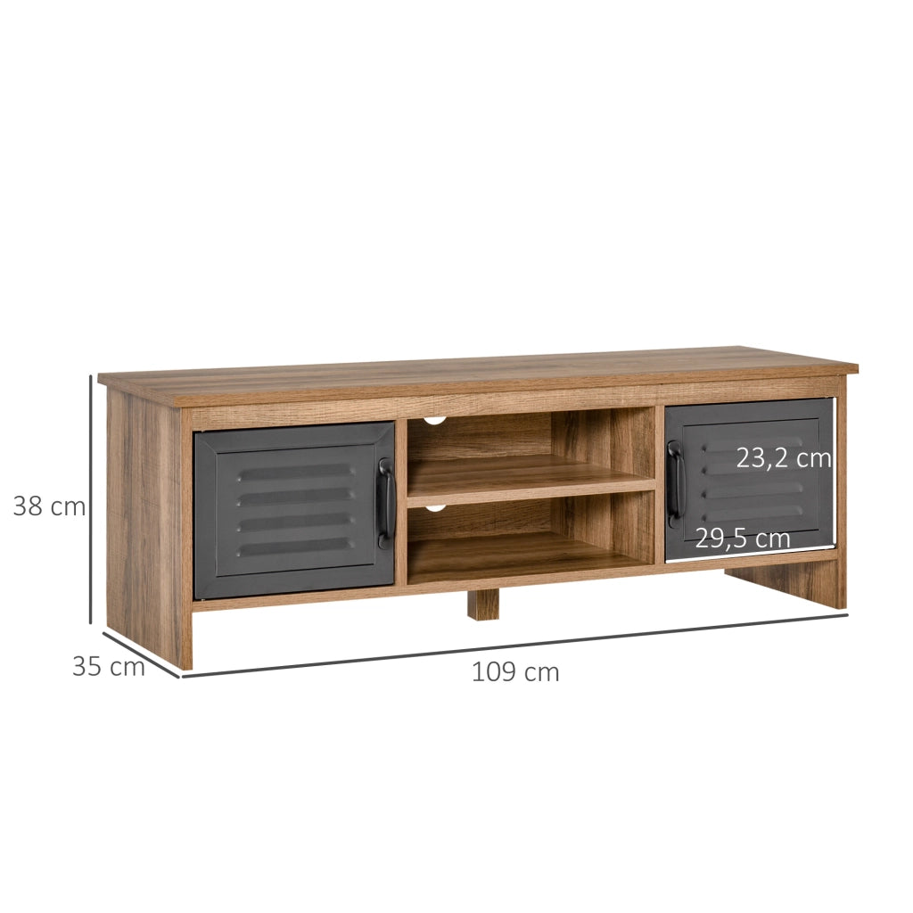 Mobile TV con ante metalliche e ripiani aperti ¨C Zephmum ¨C 109x35x38 cm Legno Naturale e Grigio