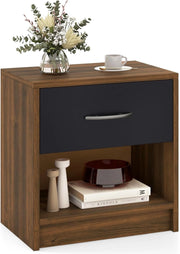 COSTWAY Comodino 38,5 x 28 x 40,5cm in Legno, Tavolino Salvaspazio con Scomparto Aperto e Casseto per Soggiorno e Camera da Letto (Marrone+Nero)