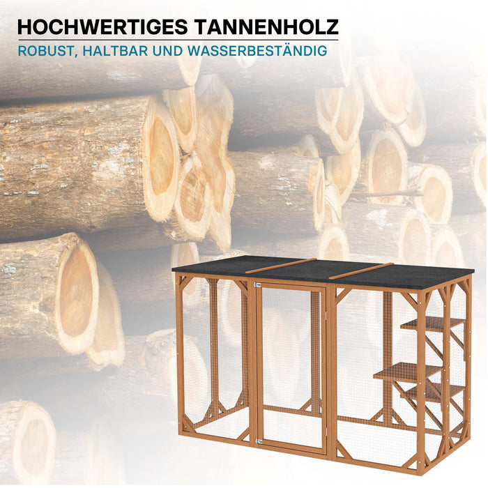 Recinto per gatti da esterno Cat run resistente alle intemperie 180x80x111,8 cm, 3 zone di riposo